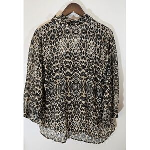 NWT New York & Company Leopard Tie Neck Blouse Top Shirt Sz XL